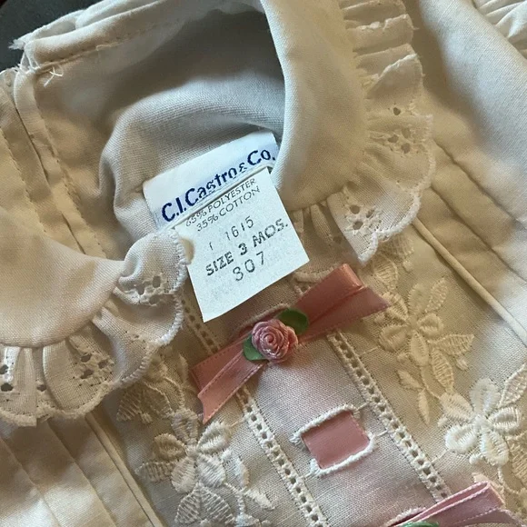 C.I. Castro White Baby Bubble Romper with Pink Ribbon Details - Picture 3 of 4